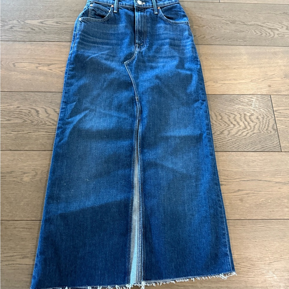 MOTHER Dark Blue Denim Maxi Skirt - High-Rise A-Line